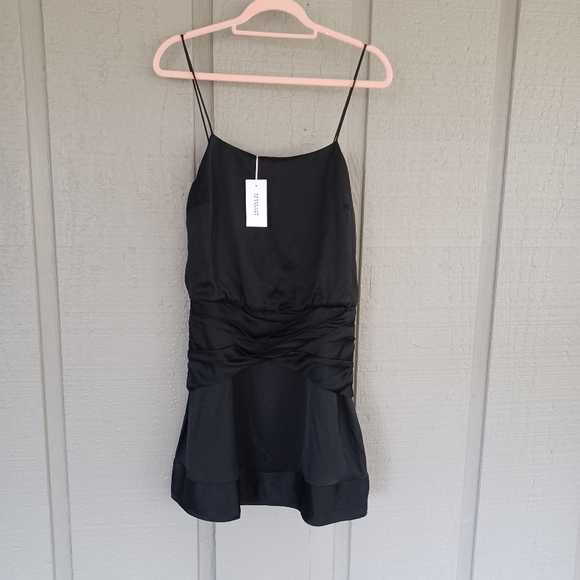 Derek Lam 10 Crosby Women Cami Flounce Mini Dress Size 6 In Black Viscose Linen